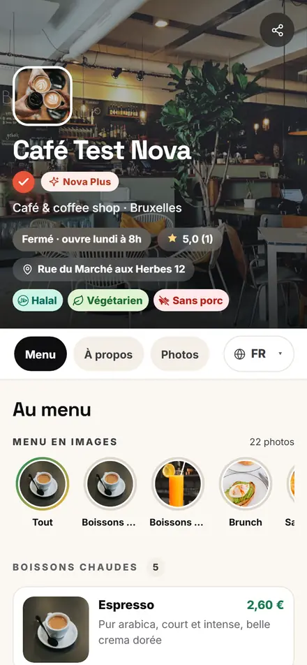 La vitrine Nexa Plus sur un téléphone : couverture, pastille Nexa Plus, onglets et menu en images.